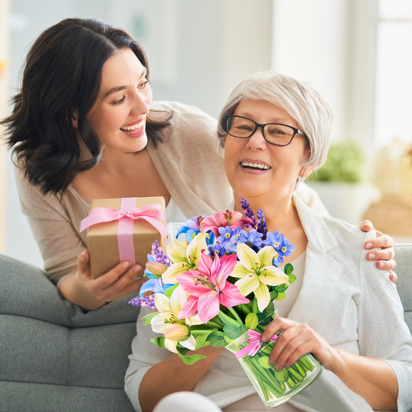 Airpark Pop Up Flower Cards, 3D Paper Flowers Bouquet Birthday Card 12’‘ with Blank Note and Envelope, Mother's Day, Get Well Greeting, Anniversary, Thank You, Easter Gifts Cards for Women Mom, Lillie