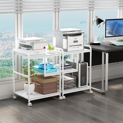 Fannova Large Printer Stand Table with Storage Shelf for Host Computer, PC Tower, CPU and Shredder, 3 Tier Rolling Printer Cart with Wheels for Home Office Storage and Organization - White
