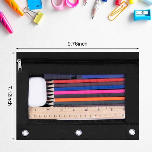 YoeeJob 60 Pack Zipper Pencil Pouch for 3 Ring Binder with Clear Window for School and Office Supplies (Black)