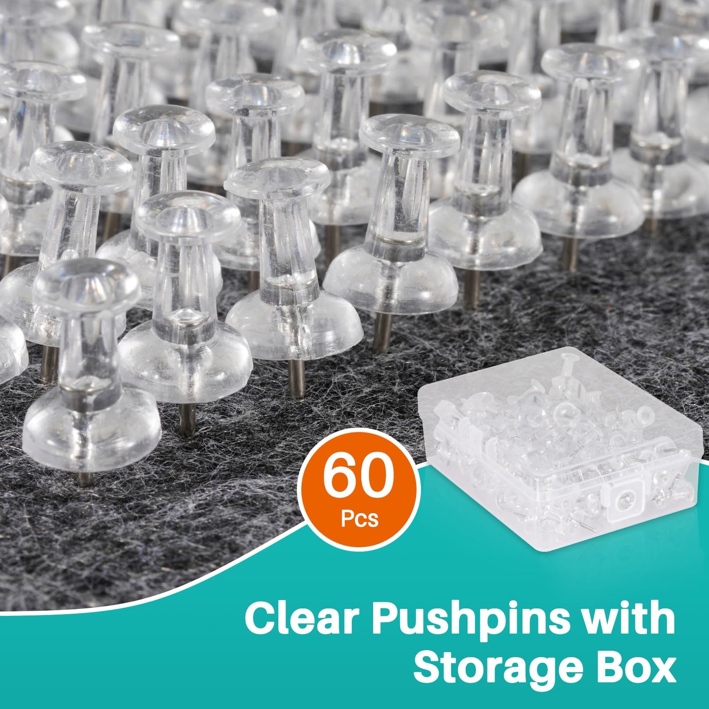 AMUSIGHT 60Pcs Clear Push Pins for Bulletin Board