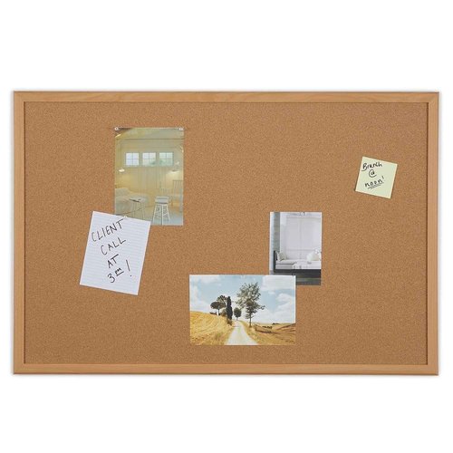 Staples Cork Bulletin Board, 3 x 2 Feet, Oak Frame, Vertical or Horizontal Mount, Self-Healing Surface