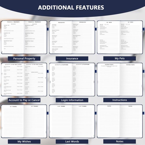 JUBTIC End of Life Planner, Estate Planning Organizer with Tabs, I’m Dead Now Book Planner for Final Wishes, Will & Document Organizer (7x10 Inches)-Navy Blue