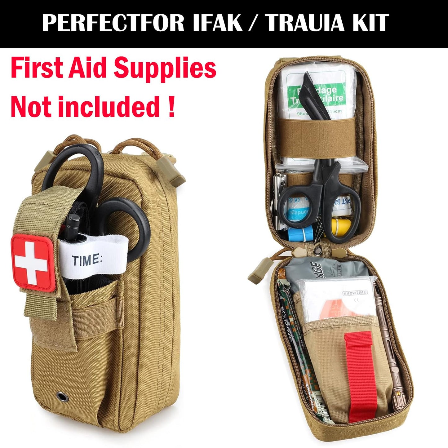 ifak Pouch Small Molle First aid Bag Empty Trauma Medical Bag Tactical Belt Pouch (US-TAN)