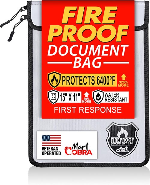 Mart Cobra Fireproof Document Bag - Waterproof Storage for Important Papers | Secure Zipper Closure