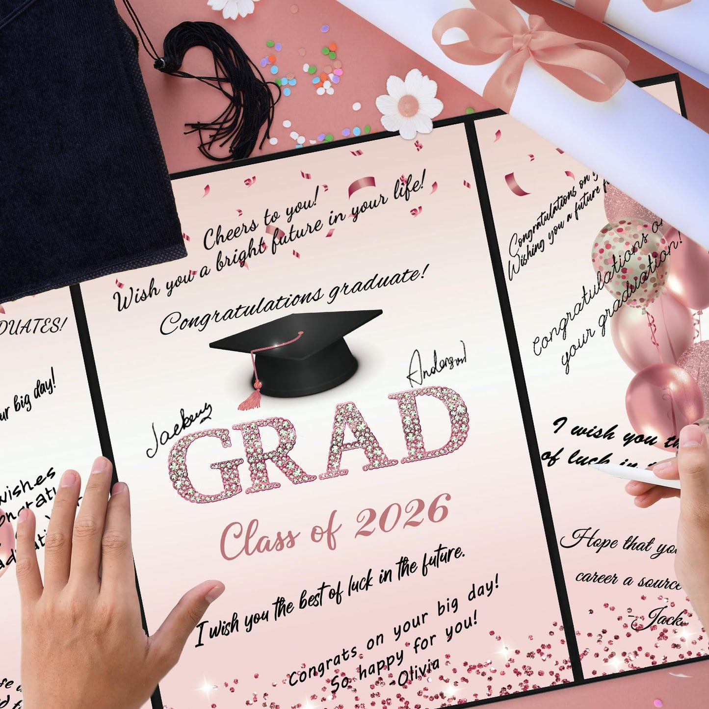 DARUNAXY Rose Gold Graduation Party Decorations, 2PCS Class of 2026 Congratulations Graduates Alternative Signature Guest Book for Girls Women Happy Graduation Gifts Congrats Grad Signing Card Board