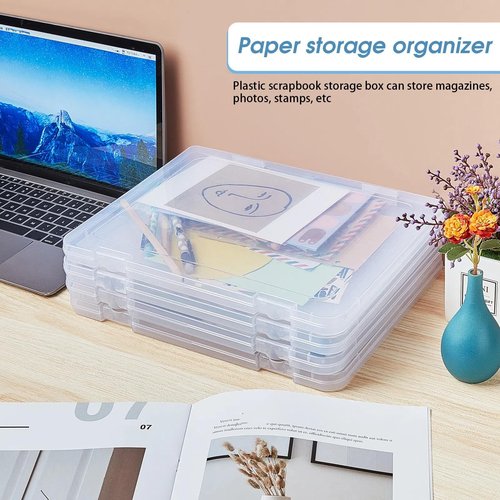 Gueevin 8 Pcs Clear A4 File Portable Paper Project Case, Storage Container, Plastic Flat Box Buckle, Document Letter Storage Box with Handle, 12.2 x 9.06 x 0.79 in for Board Game Magazine Scrapbook