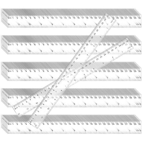 KEILEOHO 200 Pack 12 Inch Clear Plastic Ruler, Bulk Standard/Metric Straight Rulers, Transparent Rulers Measuring Tool for Classroom, Home, Office, Craft Room