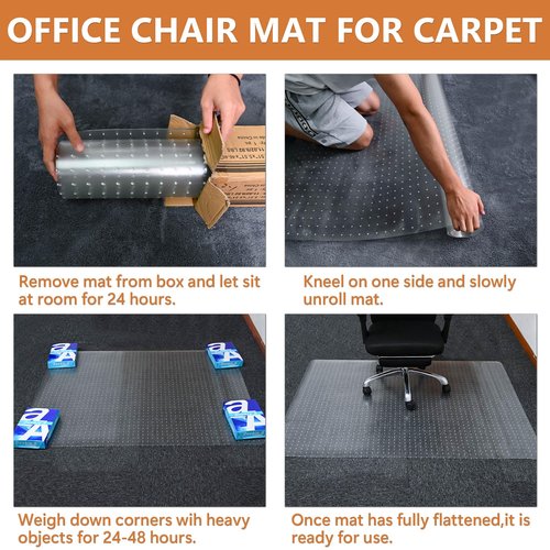 HOMEK Office Chair Mat for Low Pile Carpeted Floors - 30" x 48" Clear Carpet Chair Mats for Home & Office, Studded Floor Mat for Office Chair on Carpet