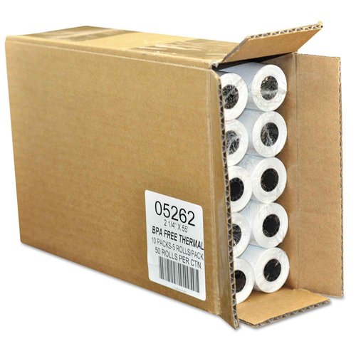 PM Company POS/Cash Register One-Ply Thermal Rolls, 2-1/4 x 55 Feet, White, 50-Pack (05262)