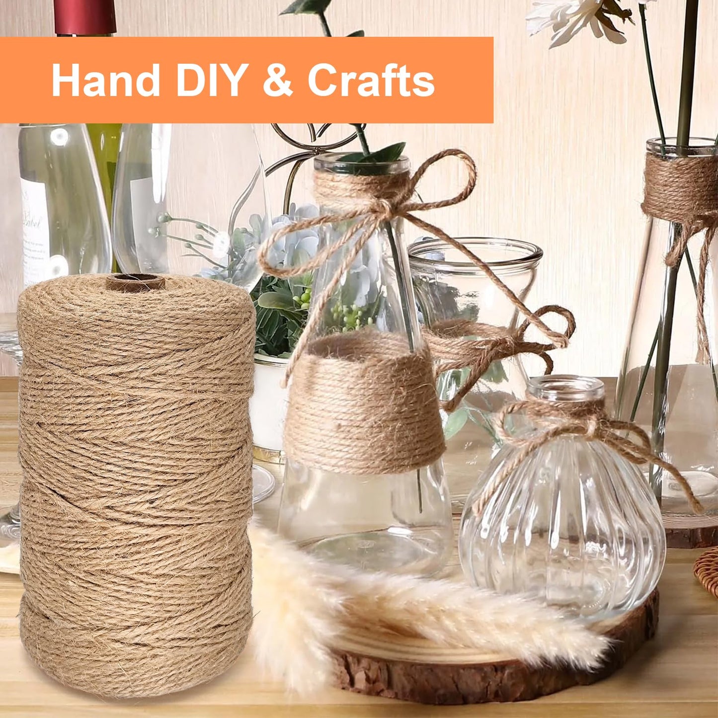 Twine String for Gardening Climbing Plant, 3mm 820FT Jute Rope for Gift Wrapping & Handmade Arts Crafts, Burlap String for Christmas, Hemp Cord for Wedding & Party Decoration
