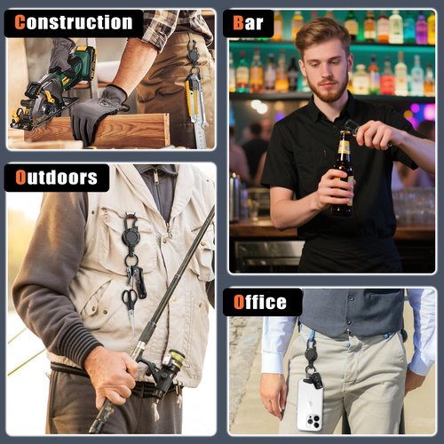 2 Pack Magnetic Retractable Keychain - Heavy Duty Badge Reel with Built-in Bottle Opener Carabiner Clip, 25.5" Steel Cord Badge Holder Retractable Clip Holds 18oz