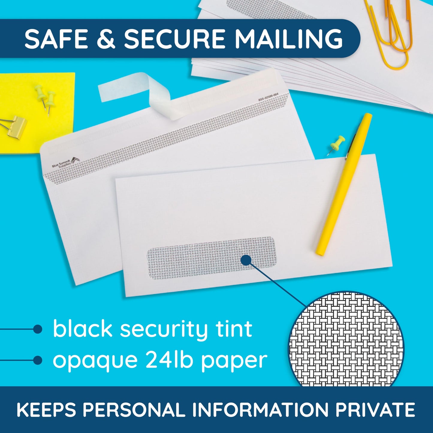 Blue Summit 500 Left Window Envelopes Self Seal #10 -QuickBooks Invoices, Checks and Letter Size Business Statements - Single Window Envelopes Self Seal #10 with Security Tint. 4 1/8 X 9 1/2, 500 Pack