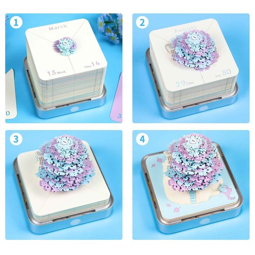 MACTANO 3D Art Calendar Memo Pad 2026, Timepiece Calendar Tear Away Treehouse Paper Carving Sticky Note Purple