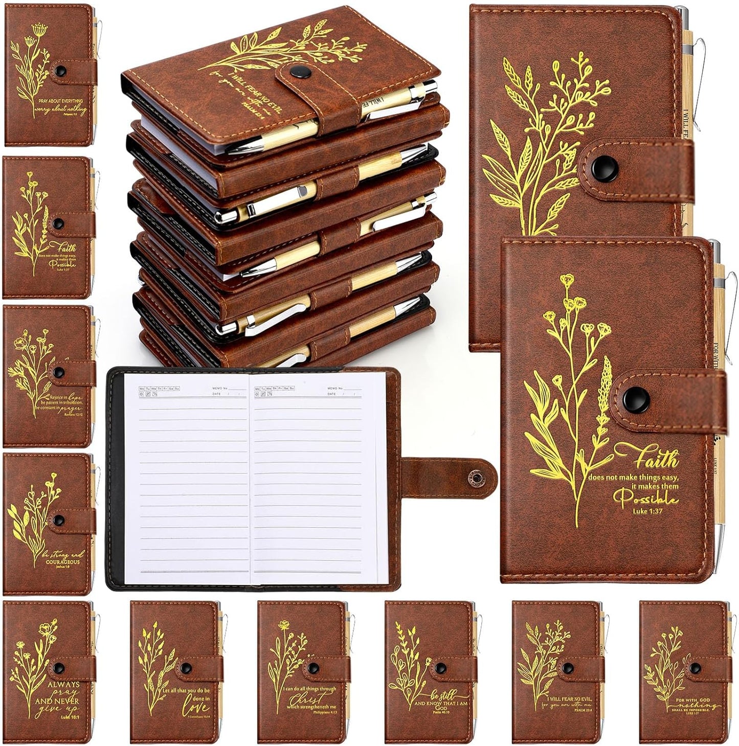 Spakon 100 Pcs Leather Prayer Journals - Inspirational Christian Gifts with Bible Verse Pens for Easter