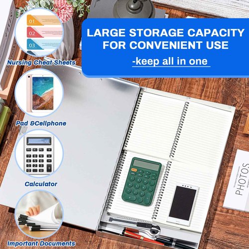 Chivertion 1 Pcs Aluminum 11'' x 17'' Clipboard with Storage Heavy Duty Metal Lightweight Form Holder with Capacity Clip 1 Compartment Clipboard for Student Teacher