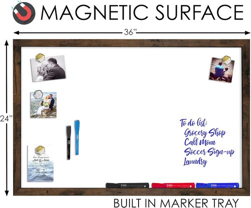 Loddie Doddie Magnetic Whiteboard - 24 x 36 Inch Rustic Wood Frame - Dry Erase Board with Marker Tray