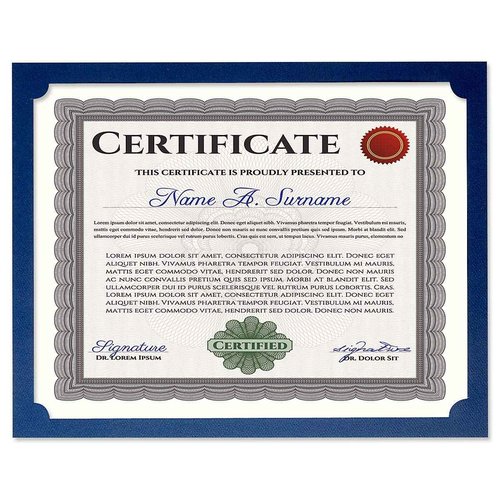 Plain Blue Certificate Holders - Pack of 25, Linen Cover 80 lb. Stock, Single-Sided, Die-Cut Corners, for Office, Business Awards, Graduation, School Diploma Holder, 9-1/2" x 12"