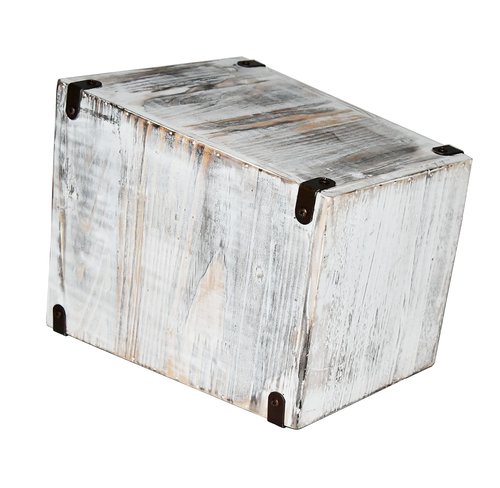 Owlgift Decorative Rustic Whitewashed Wood Trash Can, Farmhouse Stylish Wooden Waste Basket Near Desk, Square Garbage Cans Trashcan with Metal Brackets for Office, Bedroom & Bathroom