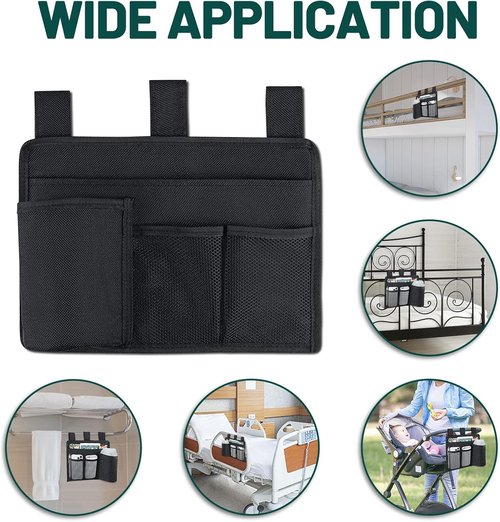 AKAYOK Bedside Caddy Organizer - Multi-Pocket Bed Organizer for Remotes, Phones, Glasses & More | Ideal for Home, Office & Dorm (4 Pockets)