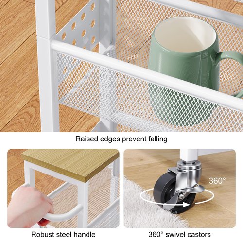 4 Tier Slim Rolling Cart with Wheels for Small Spaces, Laundry Room Shelf Between Washer and Dryer Storage, Narrow Bathroom Organizer Shelves on Wheels, Metal Utility Carts for Kitchen, Skinny Cabinet