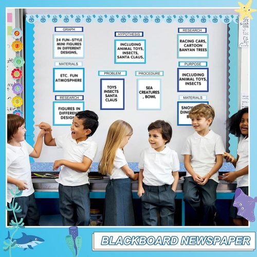 Fuyoooo Science Fair Board Supplies - 90 Pcs with 60 Trim Scalloped Borders & 6 Titles (Ocean)