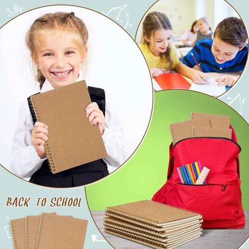 Outus 50 Pcs Spiral Notebook A5 Kraft Spiral Bound Notebooks Hardcover Wide Ruled Paper Wire Bound Spiral Journals Spiral Notepads Pack for Memo Diary Planner School Travel Office Supplies