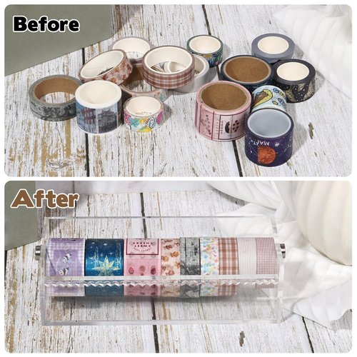 Rainmae Acrylic Washi Tape Dispenser Washi Tape Organizer Sticker Roll Cutter Masking Tape Storage Dispenser,Tape Cutter,Tape Roll Holder for Office Home School (Not Include Tape)
