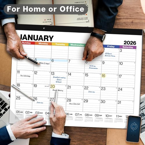 Dunwell 2026 Desk Calendar - Large Monthly Blotter & Wall Calendar | Colorful Design, Easy-to-Read Daily Blocks