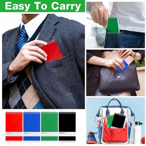 Thenshop 148 Pads Spiral Memo Pads Bulk 3 x 5 Inch Small Pocket Notepad Top Bound Lined 60 Sheets Mini Notebooks for School College Office Home Supplies (Black,Green,Dark Blue,Red)
