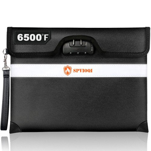 6500°F Upgraded Fireproof Document Bag with Lock, Fire proof Money Bag for Cash w. Zipper/Reflective Strip, 10 Layers of Heat Insulated Materials, Water Resistant Fireproof Bag for Documents, Fire Bag