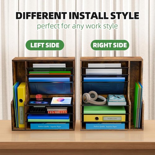 Skiennix 7-Tier Desk File Organizer - Wooden Letter Tray with Adjustable File Holder | Office Supplies Storage
