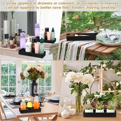 Teling 4 Pcs 4 Piece Large Black Rectangular Desk Organizer Set, Half Accessory Tray, Plastic Tabletop Organizer for Office, Home, or Study, Dimensions: 9.45 x 2.95 x 1.38 Inches