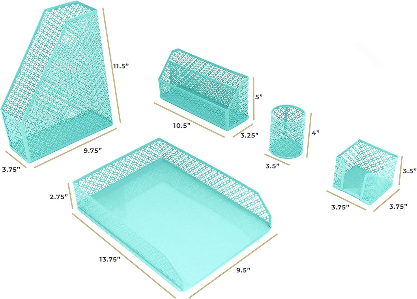BLU MONACO Aqua Teal 6-Piece Desk Organizer Set | Stylish Office Accessories for Women