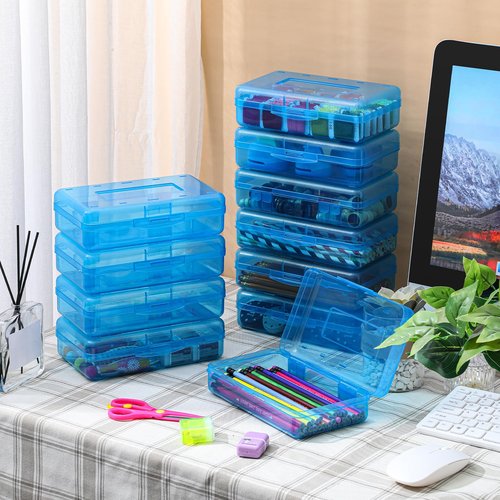 Thyle 36 Pcs Plastic Pencil Box Stackable Clear Pencil Case with Lid Snap Closure Bulk Hard Plastic School Box Large Capacity Storage Organizer Pen Holders for Kids Adult Student(Blue)