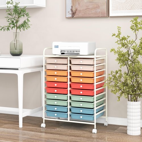 COSTWAY 20-Drawer Rolling Storage Cart, Multipurpose Storage Trolley on Wheels for Home Office, School, Macaron