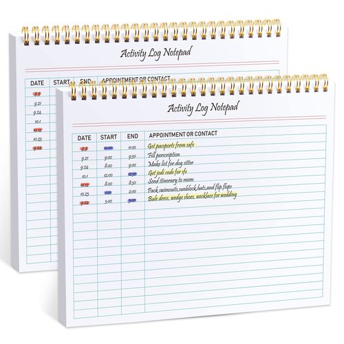 Activity Log Notepad, Spiral Activity Log Book for Business Work with Checklist, Organized Time Spending, Appointment or Contact. 8.5 x 11 Inch,Thick Paper, Hard Backing(2 pieces)