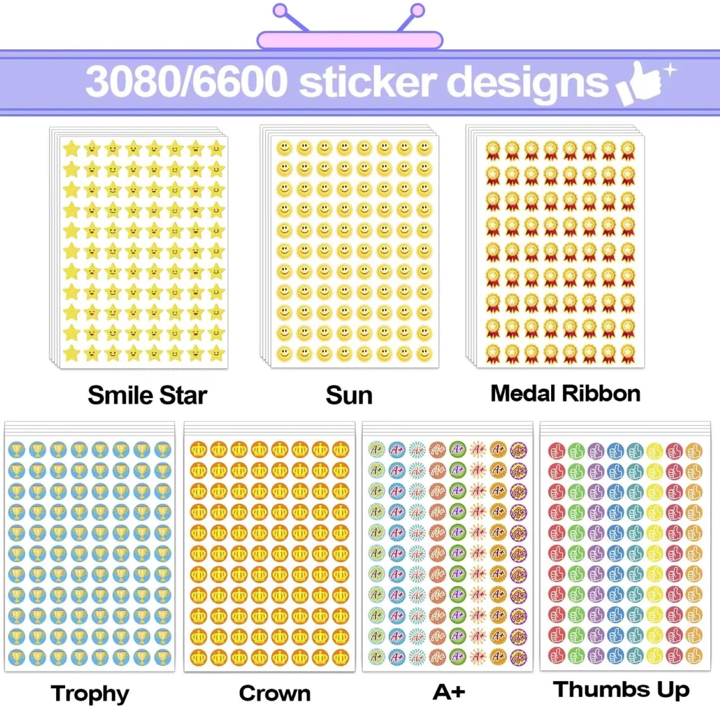 Student Reward Stickers，Teacher Essentials, Teacher Supplies，6600PCS Incentive Stickers，75 Sheets of 15 Different Incentive Stickers，Star Stickers, Star Shaped Stickers (Coloration-1)