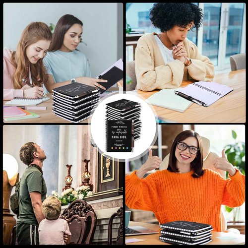 Kosiz 40 Pcs/20 Set Christmas Christian Gifts Prayer Journal Notebook Bulk for Women Journal Spiral 5.3x4.1 in, Religious Bible Verse Pen Sticky Note for Church Faith Based(Black,Spanish Bible Leaves)