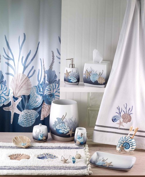 Avanti Linens - Waste Basket, Decorative Trash Can, Oceanscape Inspired Bathroom Decor (Blue Lagoon Collection)