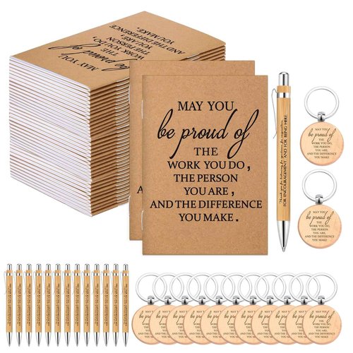 Kosiz 240 Pcs 80 Sets Christmas Employee Appreciation Gifts Bulk Inspirational Pocket Notebooks Journals Bamboo Ballpoint Pens Keychains Thank You Appreciation Gifts Bulk for Team Staff Coworkers