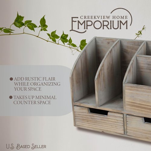 Creekview Home Emporium Wooden Office Desk Organizer - Rustic Wood Desk Organizer for Office Supplies, Mail, or Books