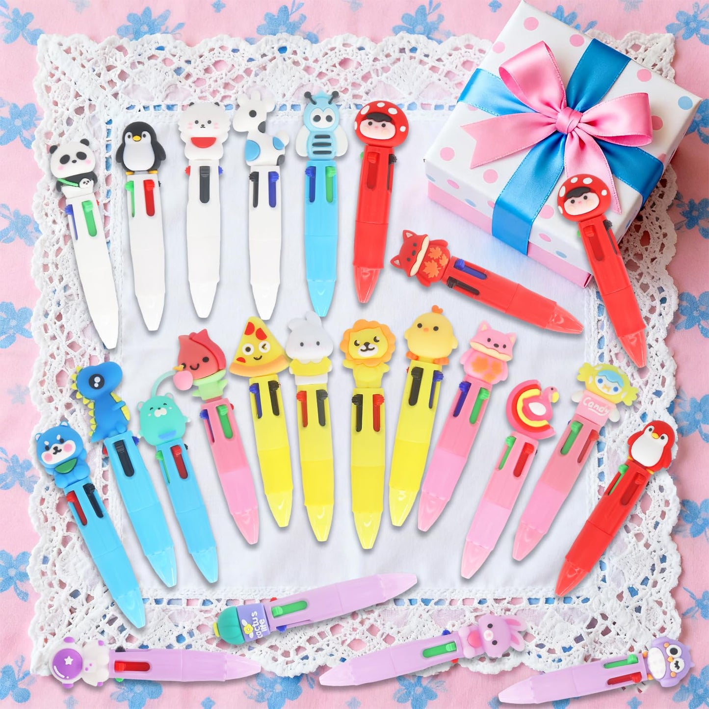 Zhirlyn Mini Multicolor Pens in One 4-in-1 Fun Pens for Kids Cute Pen Bulk Prize Gifts for Back to School Supplies Kawaii Cool Ballpoint Pen for Birthdays Classroom Gift (Cute, 24)