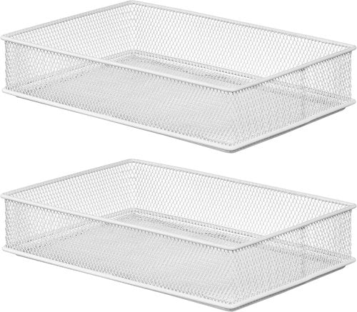 White Mesh Drawer Cabinet and or Shelf Organizer Bins, School Supply Holder Office Desktop Organizer Basket, Pack of 2-6x9x2 inch, 2526