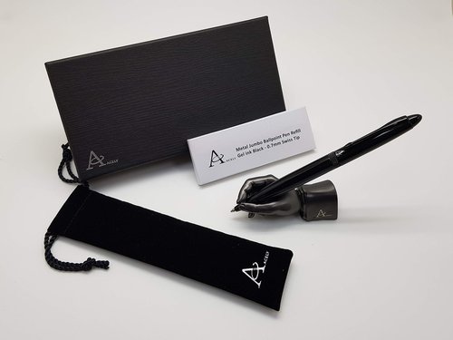 ACELY Executive glossy black Ball Point Pen with Hand Shape Pen Holder Metal Art Craft Paperweight for Desktop Organizer, Desk Decorations for Men - Pen & holder set (Black & Satin Black)
