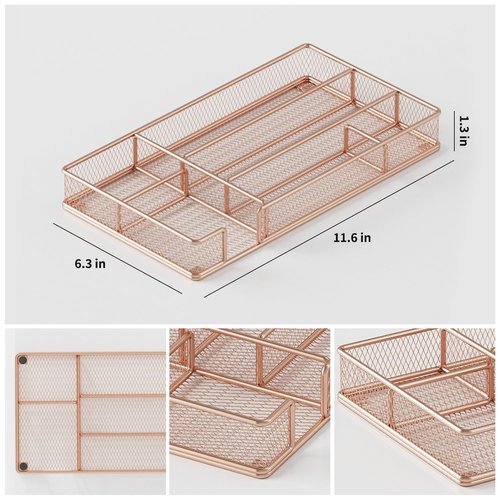 Becomrock Desk Drawer Organizer Tray, Mesh Desk Organizer, Office Drawer Organizer, Desk Accessories & Workspace Organizers, Suitable for Tools, Pencils, Office Supplies Storage (Rose Gold)