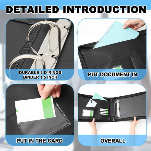 Henoyso 3 Rings Fireproof Business Check Binder with Zipper 1.5 Inch D Rings 3 on a Page Fit 3 & 9 Holes Check 600 Sheets Capacity Organizer Binder for Office Storage End Stub Deskbook(Black)