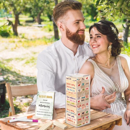 Beeveer 80 Pcs Wedding Guest Book Alternative Wooden Block Guest Book for Wedding Sign in Bridal Shower Decoration Wooden Block Bridal Shower Game for Sign in, Reception(Greenery)