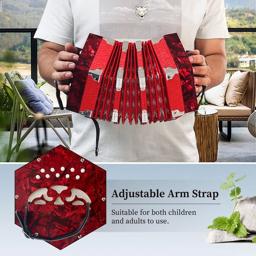 Concertinas，20 Buttons Accordion For Adults Professional Accordion for Beginners, Adjustable Hand Strap, Musical Instrument Accessories With Carrying Bag, Harmonica,Wipe Cloth（Red）