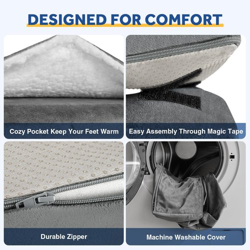 Foot Rest for Under Desk at Work, Adjustable Footrest for Office Chair & Gaming Chair,Ergonomic Footrest Pillow Desk Foot Stool with Washable Cover for Home, Airplane, Travel (Gray)