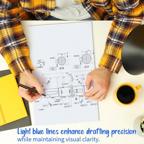 Large Graph Paper Pad, 100 GSM, 11 x 17 inches, 0.25" 4x4 Square Grid, Blueprint, High Brightness, 100 Sheets/200 Pages, 2 Pack Engineering Graph Paper Pads (4 Squares Per Inch, 50 Sheets Each Pad.)